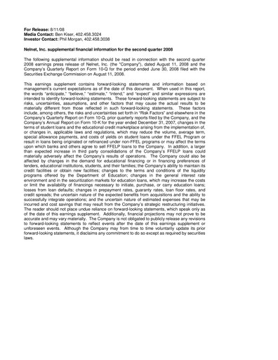 Thumbnail Nelnet Quarterly Report 2008-q2