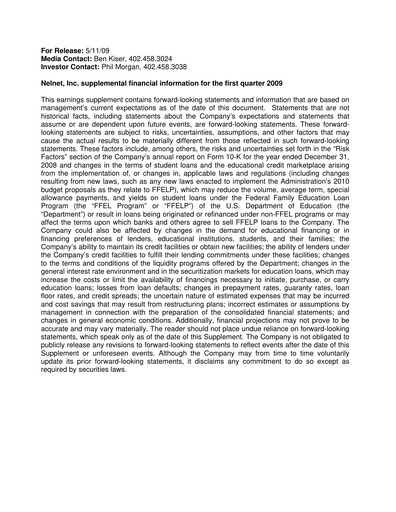Thumbnail Nelnet Quarterly Report 2009-q1