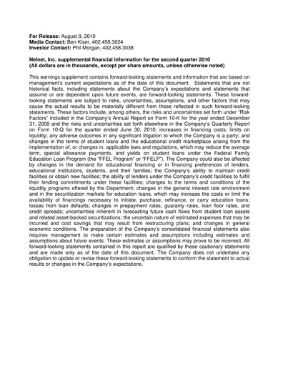 Thumbnail Nelnet Quarterly Report 2010-q2