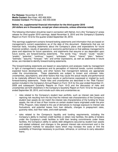 Thumbnail Nelnet Quarterly Report 2010-q3