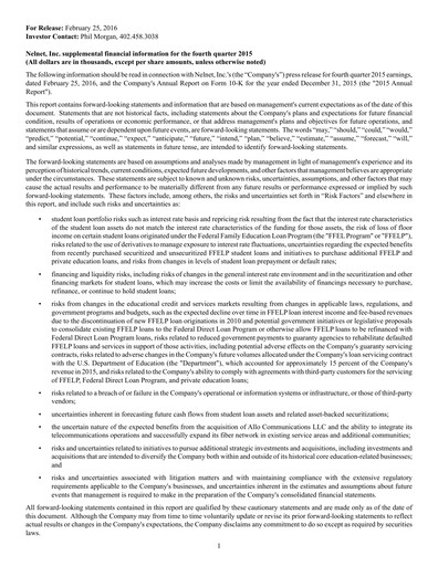 Thumbnail Nelnet Quarterly Report 2015-q4