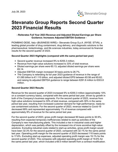 Thumbnail Stevanato Group Quarterly Report 2023-q2