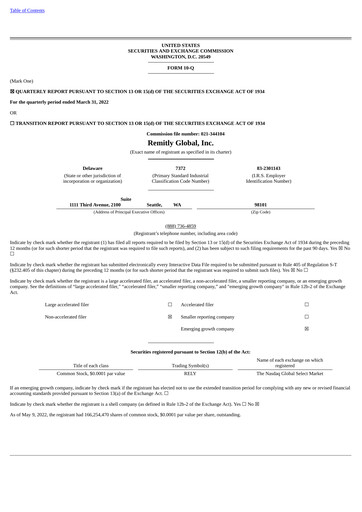 Miniature Remitly Rapport trimestriel 2022-q1