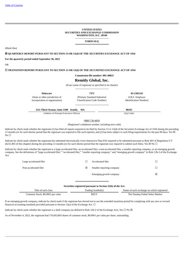 Miniature Remitly Rapport trimestriel 2022-q3