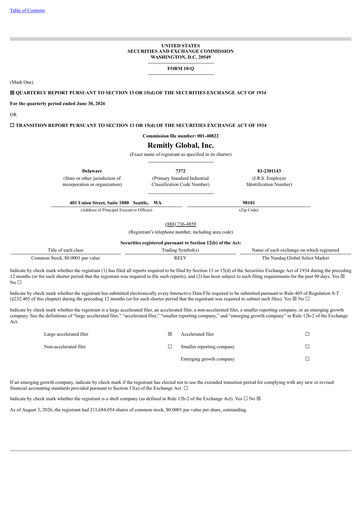 Miniature Remitly Rapport trimestriel 2026-q2