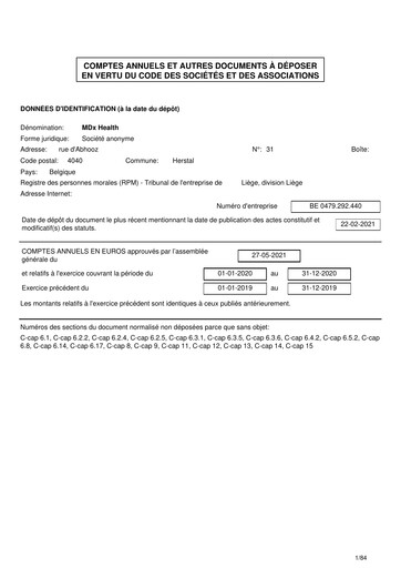 Thumbnail MDxHealth Financial Statement 2020