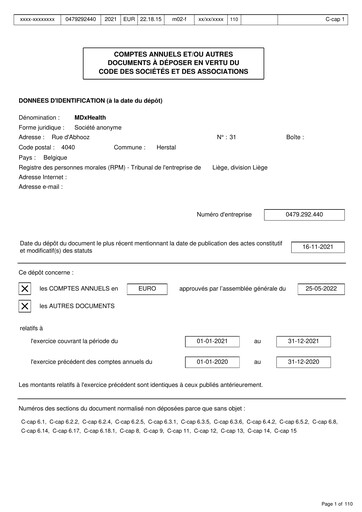 Thumbnail MDxHealth Financial Statement 2021
