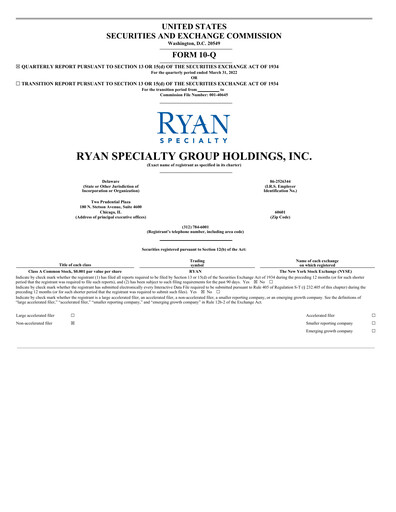 Miniature Ryan Specialty Rapport trimestriel 2022-q1