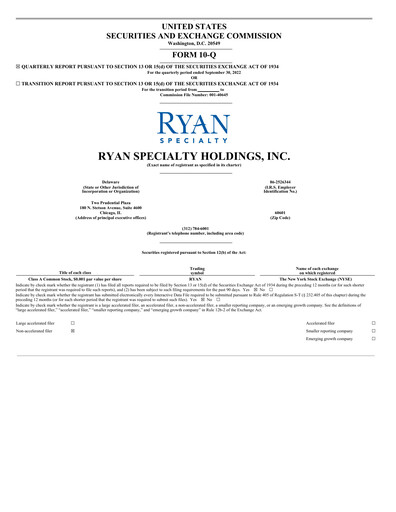 Miniature Ryan Specialty Rapport trimestriel 2022-q3