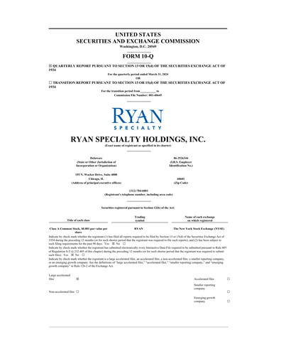 Miniature Ryan Specialty Rapport trimestriel 2024-q1