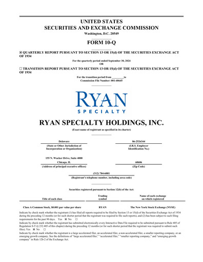 Miniature Ryan Specialty Rapport trimestriel 2024-q3