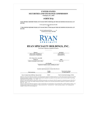Miniature Ryan Specialty Rapport trimestriel 2026-q2