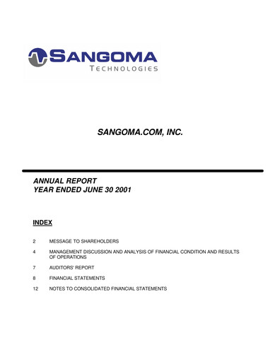 Thumbnail Sangoma Technologies Annual Report fy2001