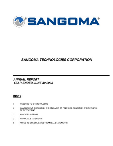 Thumbnail Sangoma Technologies Annual Report fy2005