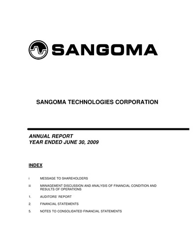 Thumbnail Sangoma Technologies Annual Report fy2009