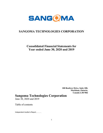 Thumbnail Sangoma Technologies Financial Statement fy2020