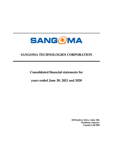 Thumbnail Sangoma Technologies Financial Statement fy2021