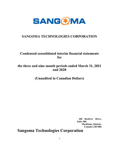 Vorschaubild Sangoma Technologies Quartalsbericht fy2021-q3