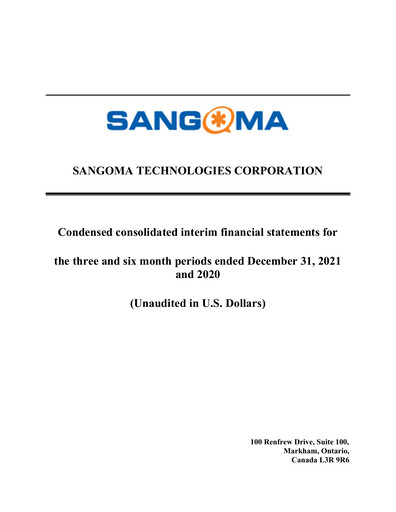 Vorschaubild Sangoma Technologies Quartalsbericht fy2022-q2