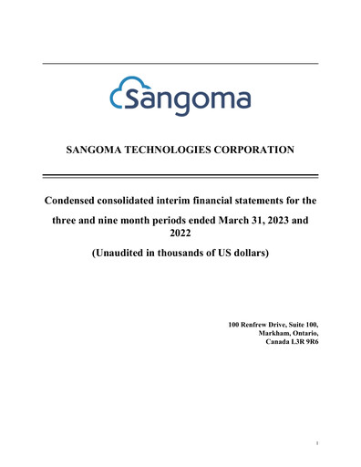 Vorschaubild Sangoma Technologies Quartalsbericht fy2023-q3