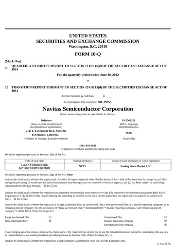 Thumbnail Navitas Semiconductor Quarterly Report 2022-q2