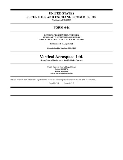 Miniature Vertical Aerospace Rapport semestriel 2025-h1