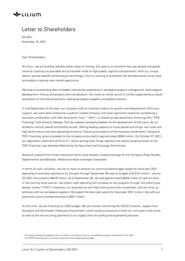 Miniature Lilium Rapport trimestriel 2021-q3