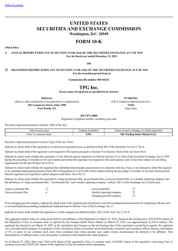 Miniature TPG Inc. Rapport annuel 2021