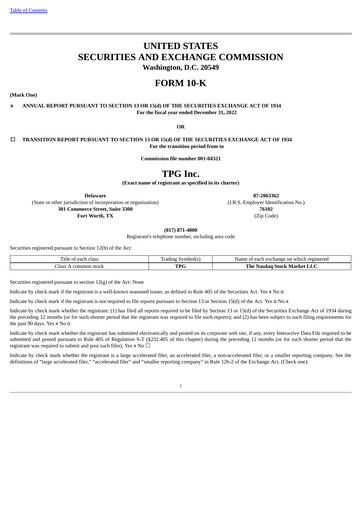Miniature TPG Inc. Rapport annuel 2022