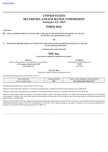 Miniature TPG Inc. Rapport annuel 2023