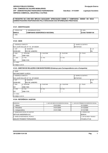 Miniature Companhia Siderúrgica Nacional
 Bilan financier 2001