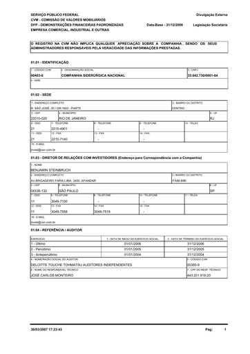 Miniature Companhia Siderúrgica Nacional
 Bilan financier 2006