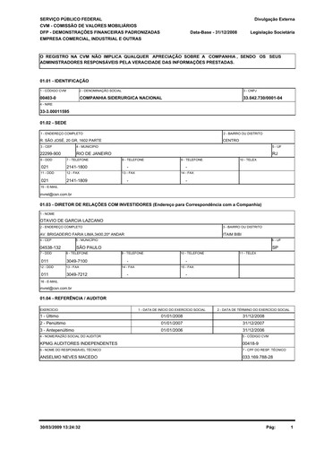 Miniature Companhia Siderúrgica Nacional
 Bilan financier 2008