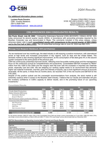 Thumbnail Companhia Siderúrgica Nacional
 Quarterly Report 2004-q2