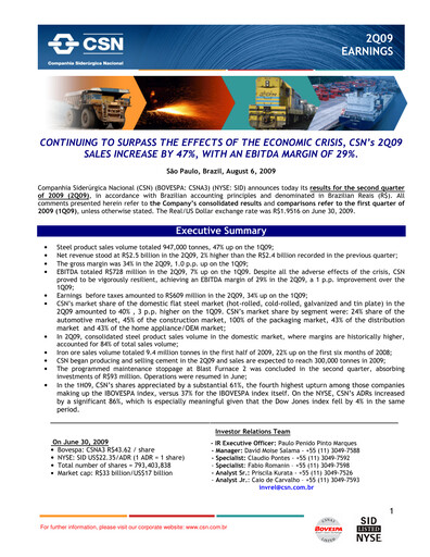 Thumbnail Companhia Siderúrgica Nacional
 Quarterly Report 2009-q2