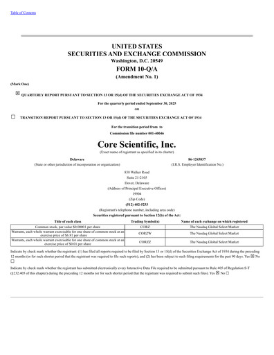 Miniature Core Scientific Rapport trimestriel 2025-q3