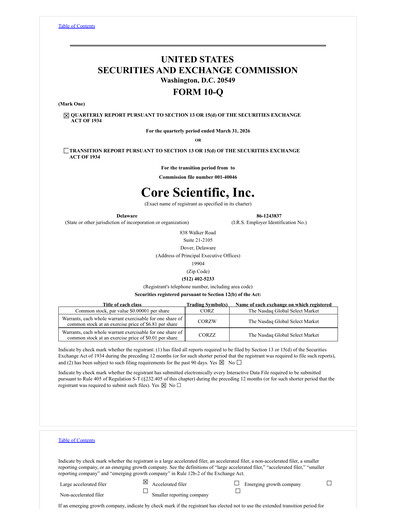 Miniature Core Scientific Rapport trimestriel 2026-q1
