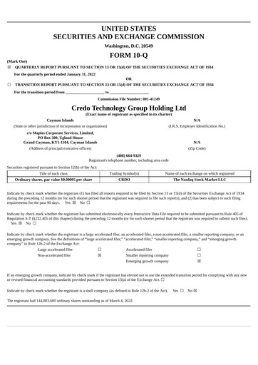 Miniature Credo Technology Rapport trimestriel 2022-q3
