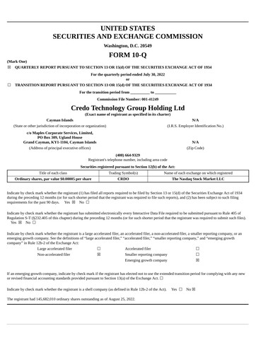Miniature Credo Technology Rapport trimestriel 2023-q1
