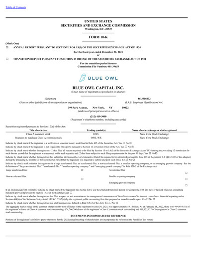 Thumbnail Blue Owl Capital Annual Report 2021