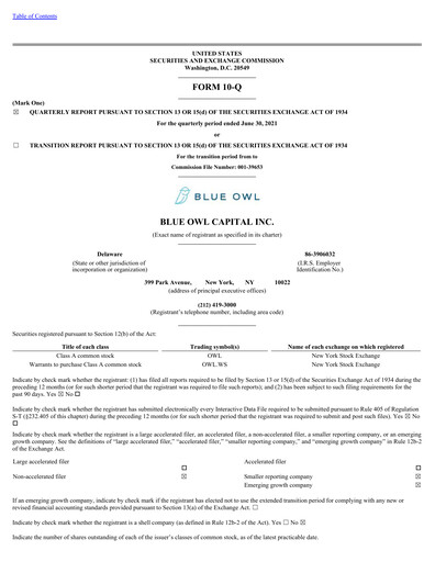Thumbnail Blue Owl Capital Quarterly Report 2021-q2