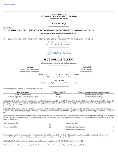 Thumbnail Blue Owl Capital Quarterly Report 2021-q3