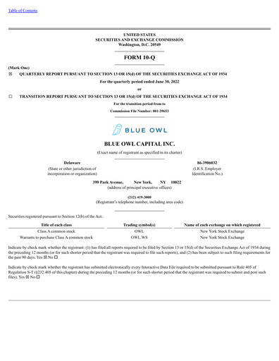 Thumbnail Blue Owl Capital Quarterly Report 2022-q2