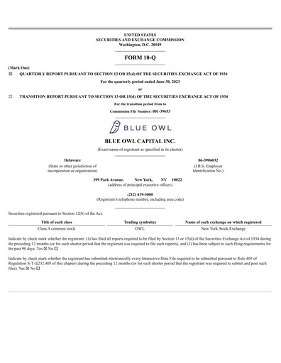 Thumbnail Blue Owl Capital Quarterly Report 2023-q2