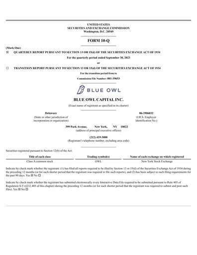 Thumbnail Blue Owl Capital Quarterly Report 2023-q3
