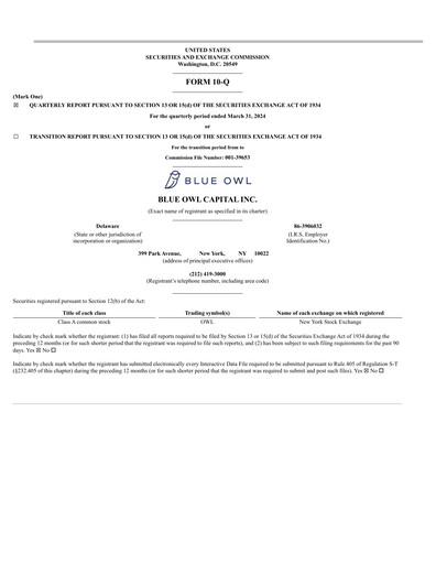 Thumbnail Blue Owl Capital Quarterly Report 2024-q1