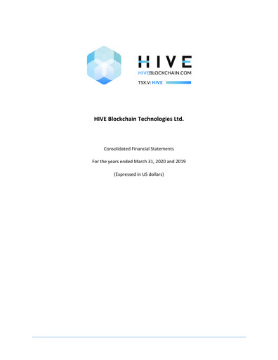 Thumbnail HIVE Digital Technologies Financial Statement fy2020