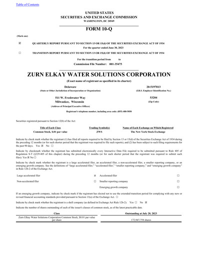Thumbnail Zurn Elkay Water Solutions Quarterly Report 2023-q2