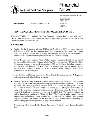 Vorschaubild National Fuel Gas
 Quartalsbericht 2012-q1