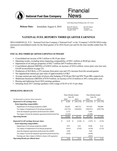 Vorschaubild National Fuel Gas
 Quartalsbericht 2016-q3